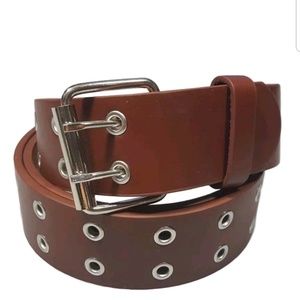 Two hole metal grommet brown leather casual belt